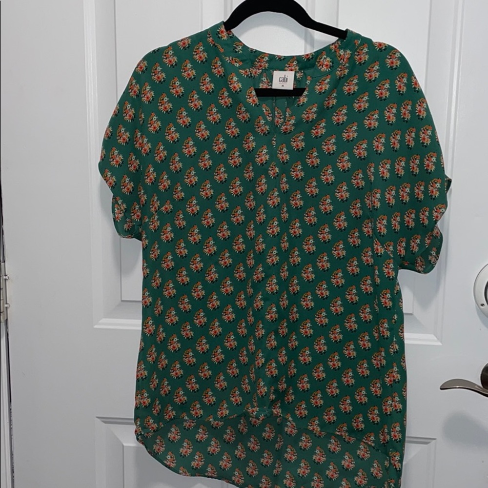 CAbi Green and Orange Floral Blouse